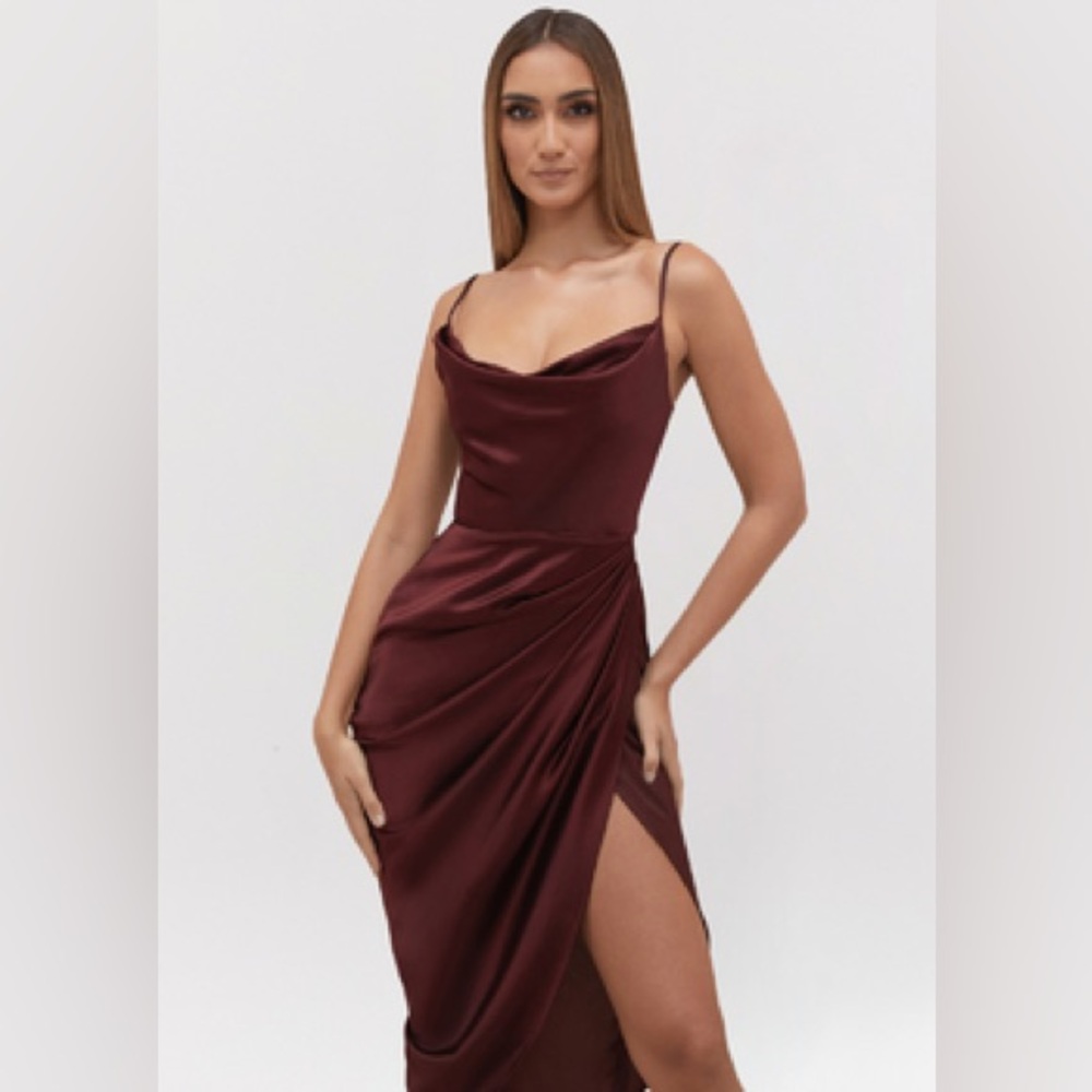 NWT House of CB Reva Burgundy Satin Corset Dress XS